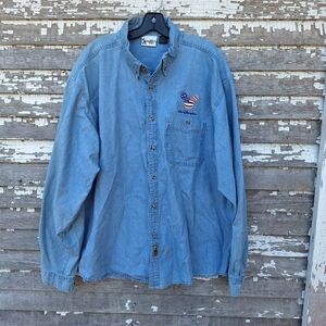 Walt Disney World Vintage Denim Button-Up Shirt Mickey Mouse Flag Size XXL